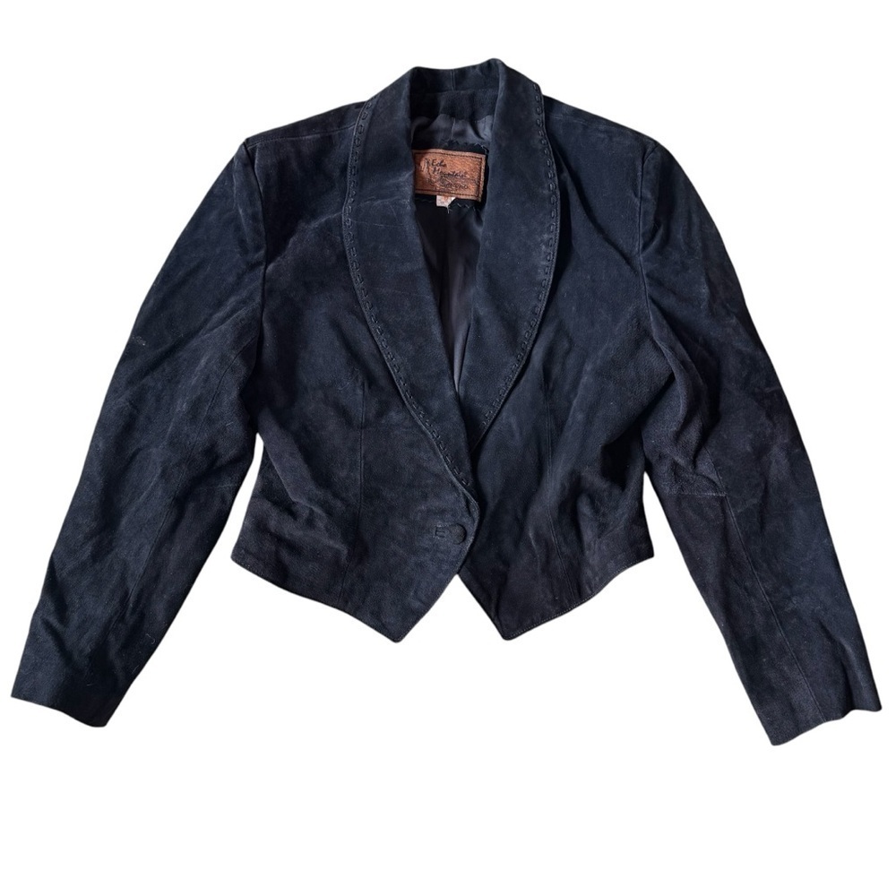 Genuine suede leather womens cropped jacket black unique western bohemian